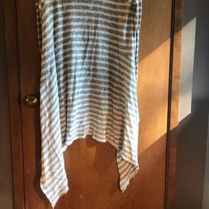 Long striped cardigan sweater.